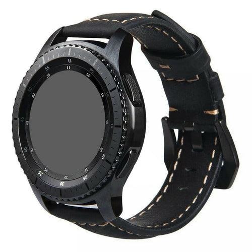 Leather Strap, black, on a watch, 3/4 front view