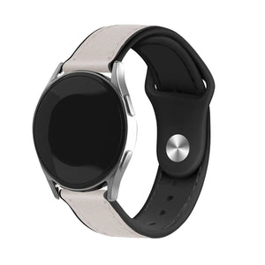 Leather Hybrid Strap, white, on a watch, 3/4 front view