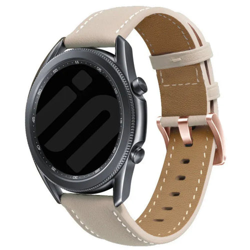 Genuine Leather Strap, beige, on a watch, 3/4 front view