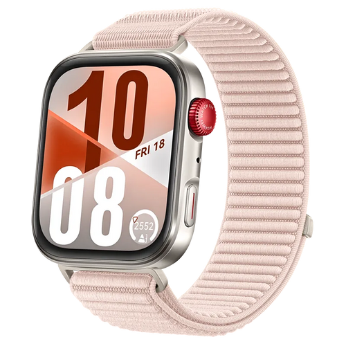 Wave Nylon Strap, light pink, on a watch, 3/4 front view