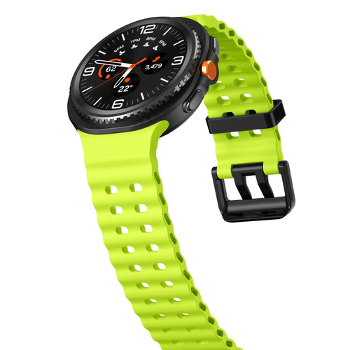 Silicone Ocean Strap, lime, on a watch, 3/4 front view