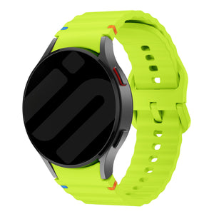 Wave Silicone Strap, lime, on a watch, 3/4 front view