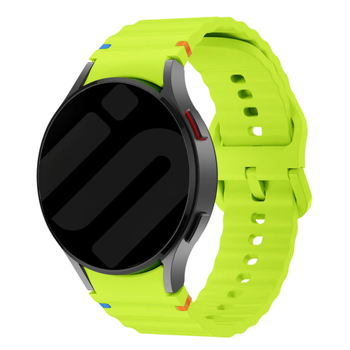 Wave Silicone Strap, lime, on a watch, 3/4 front view