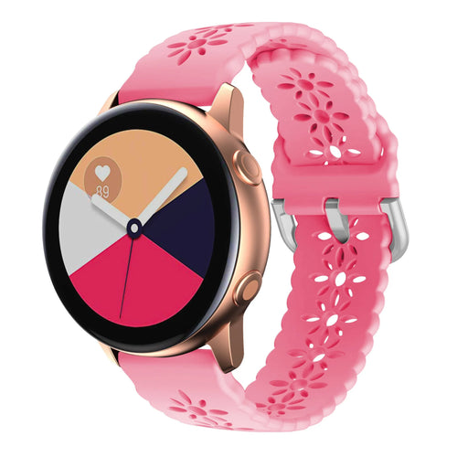 Patterned Silicone Strap, bright pink, on a watch, 3/4 front view