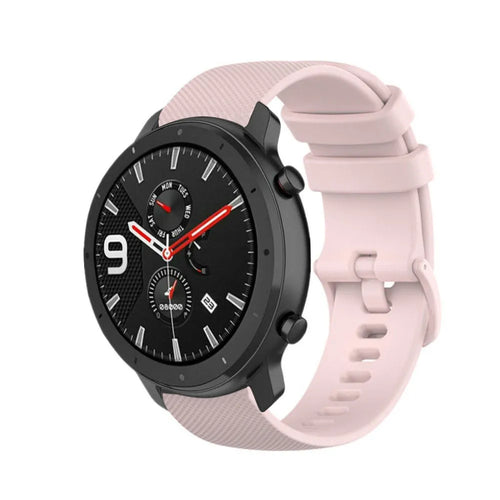 Premium Silicone Strap, pink, on a watch, 3/4 front view