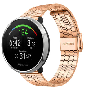 Fine Steel Strap, rose gold, on a watch, 3/4 front view
