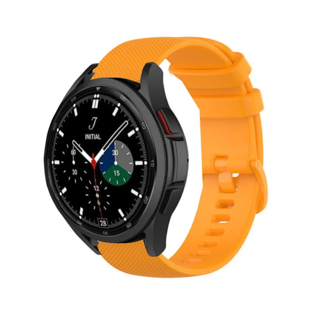 Premium Silicone Strap, orange, on a watch, 3/4 front view