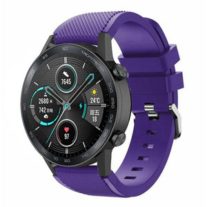 Twill Silicone Strap, purple, on a watch, 3/4 front view