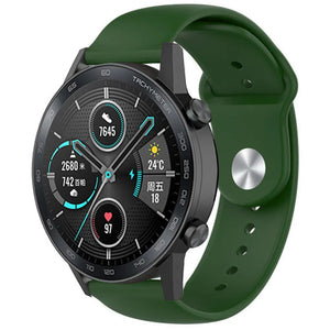 Silicone Sport Strap, army green, on a watch, 3/4 front view