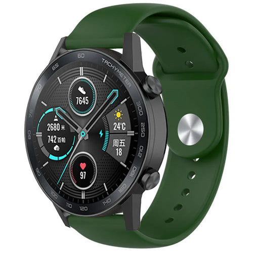 Silicone Sport Strap, army green, on a watch, 3/4 front view