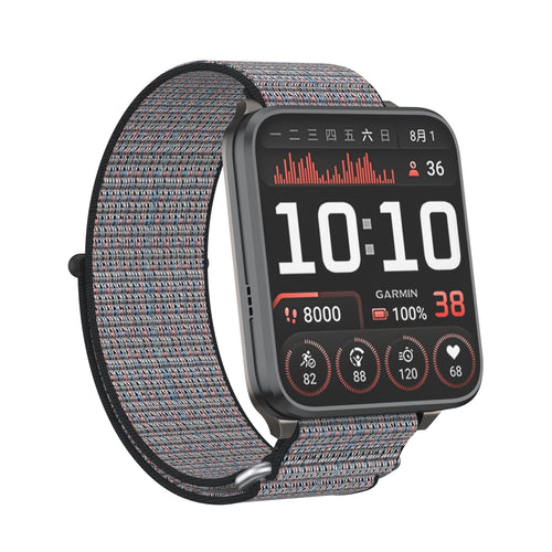 Nylon Strap, grey-blue, on a watch, 3/4 front view