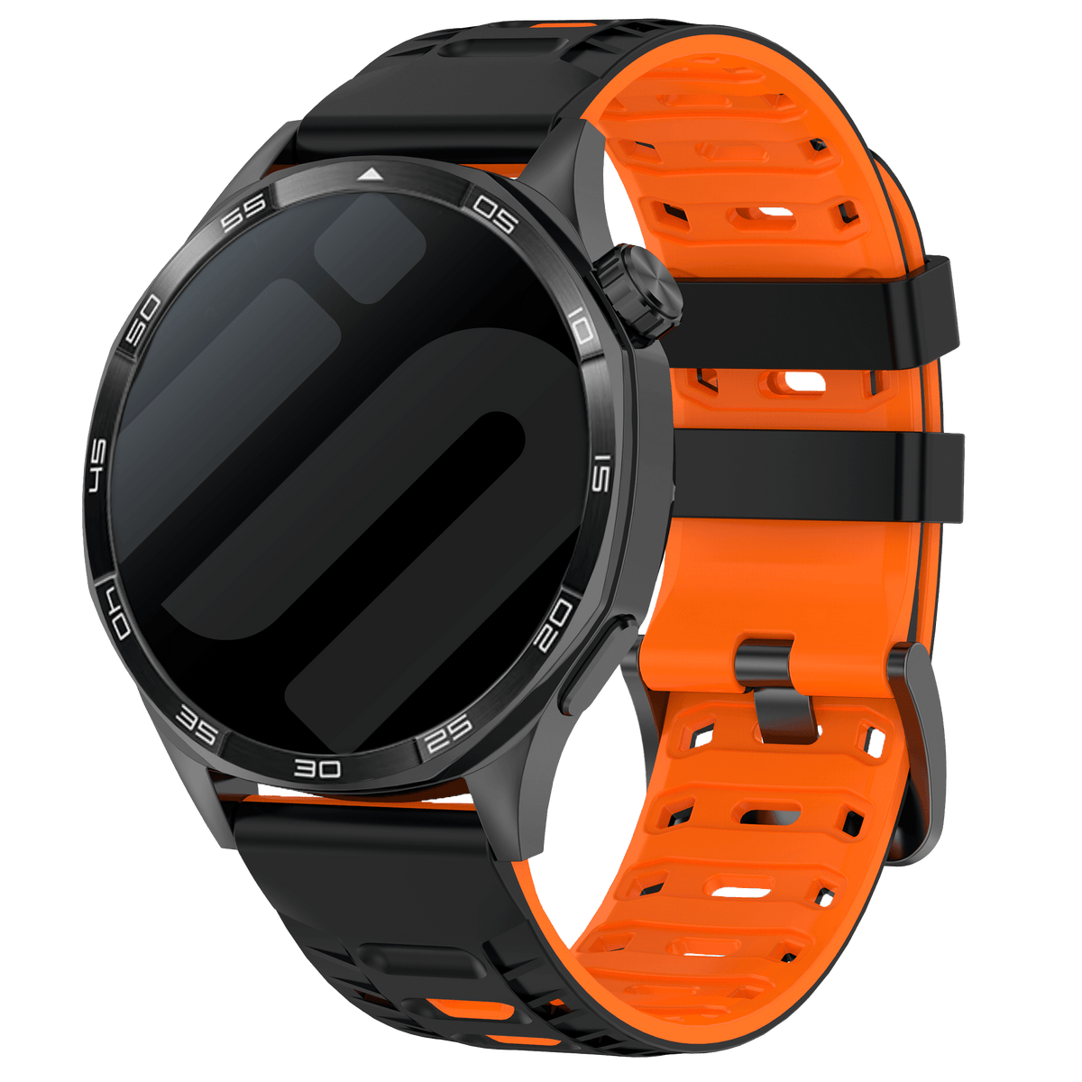 Silicone Mecha Sport Strap, on a watch, 3/4 front view