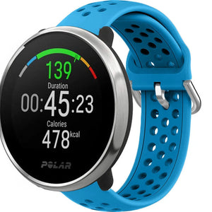 Breathable Silicone Strap, light blue, on a watch, 3/4 front view