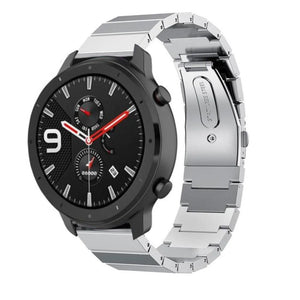 Premium Metal Strap, silver, on a watch, 3/4 front view