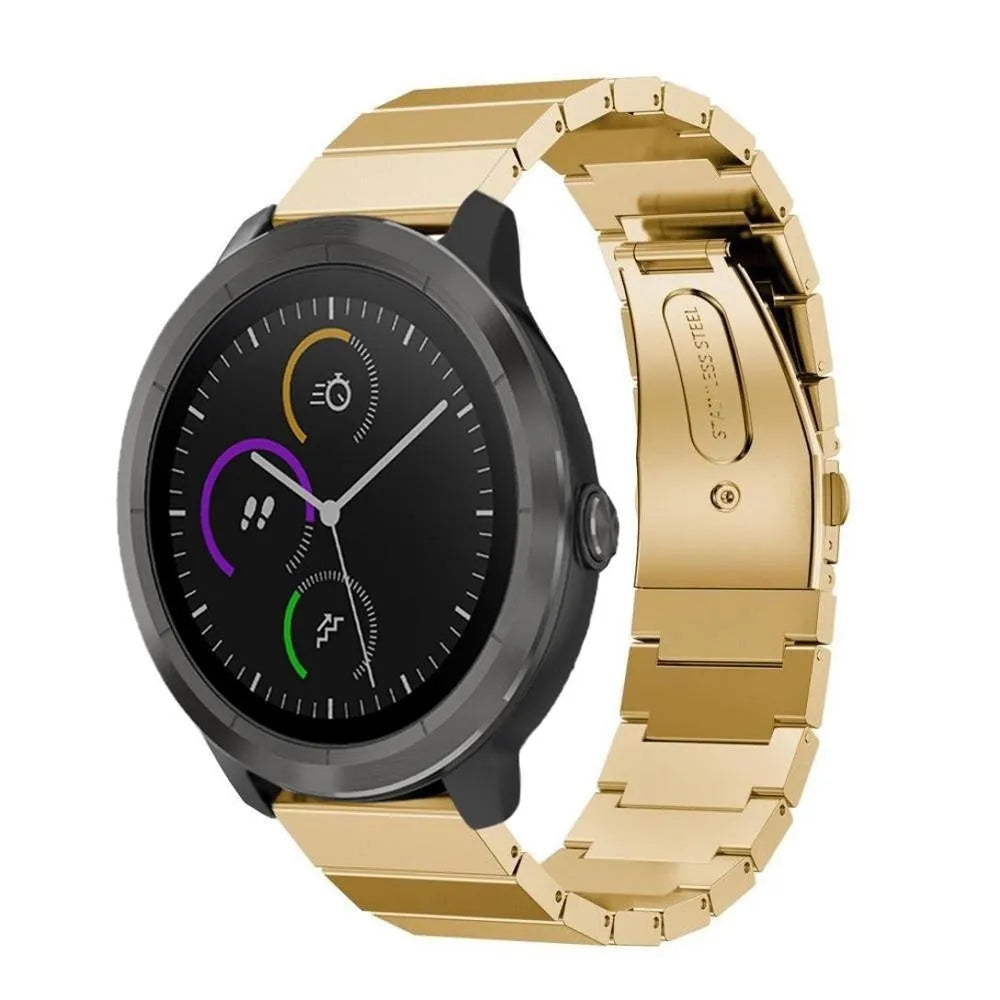 Premium Metal Strap, gold, on a watch, 3/4 front view