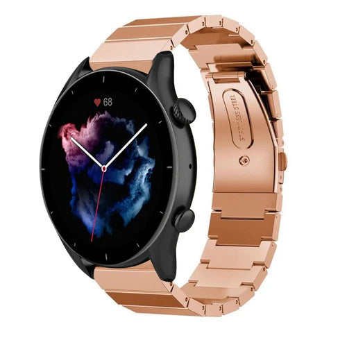 Premium Metal Strap, rose gold, on a watch, 3/4 front view