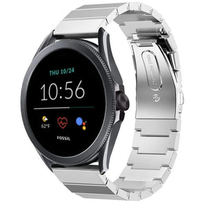 Premium Metal Strap, silver, on a watch, 3/4 front view