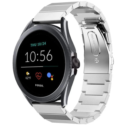Premium Metal Strap, silver, on a watch, 3/4 front view