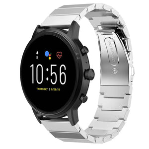 Premium Metal Strap, silver, on a watch, 3/4 front view
