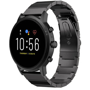 Premium Metal Strap, black, on a watch, 3/4 front view