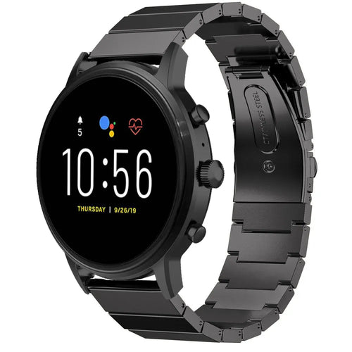 Premium Metal Strap, black, on a watch, 3/4 front view