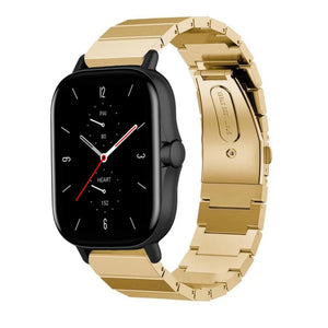Premium Metal Strap, gold, on a watch, 3/4 front view