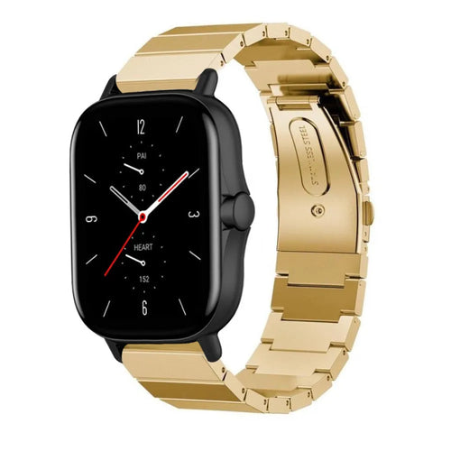 Premium Metal Strap, gold, on a watch, 3/4 front view