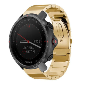 Premium Metal Strap, gold, on a watch, 3/4 front view