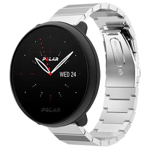 Premium Metal Strap, silver, on a watch, 3/4 front view