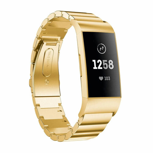 Metal Strap, gold, on a watch, 3/4 front view