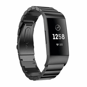 Metal Strap, black, on a watch, 3/4 front view