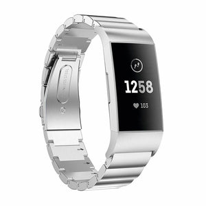Metal Strap, silver, on a watch, 3/4 front view
