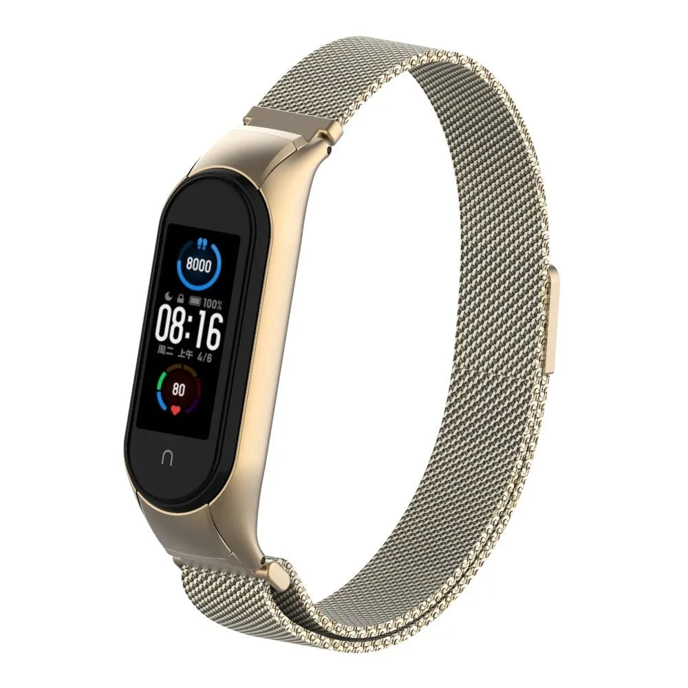 Milanese Strap, gold, on a watch, 3/4 front view