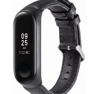 Leather Strap, black, on a watch, 3/4 front view