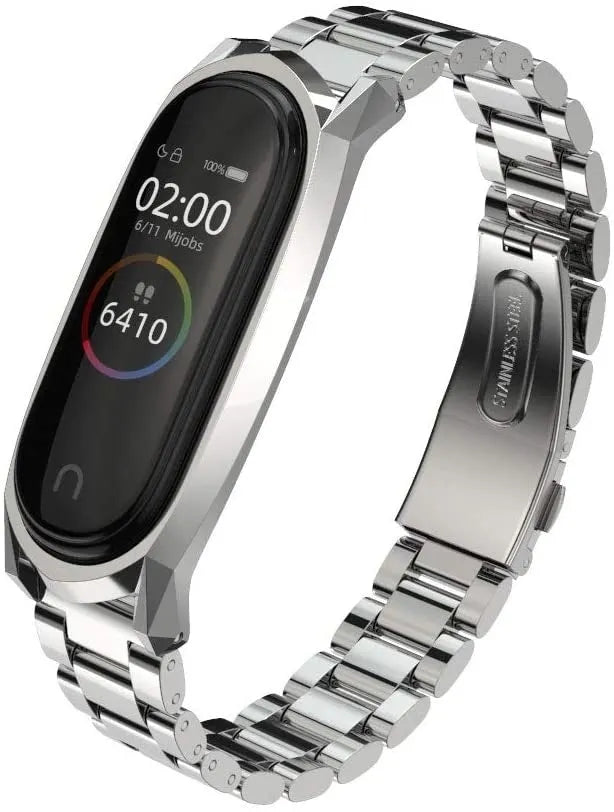 Steel Strap, silver, on a watch, 3/4 front view