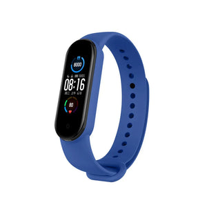 Silicone Strap, blue, on a watch, 3/4 front view