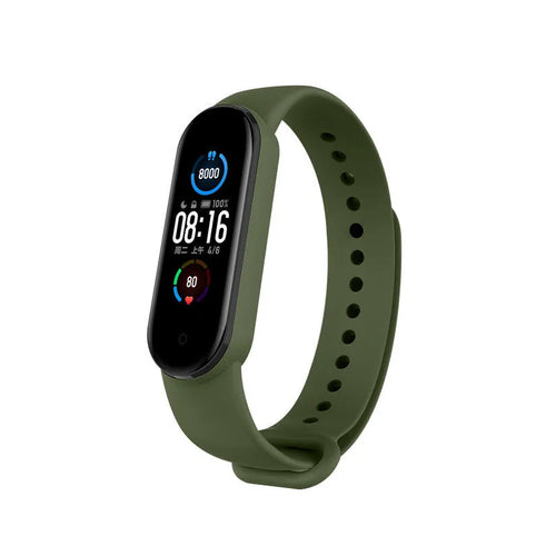 Silicone Strap, green, on a watch, 3/4 front view