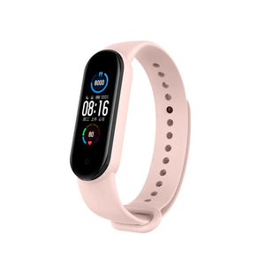 Silicone Strap, light pink, on a watch, 3/4 front view