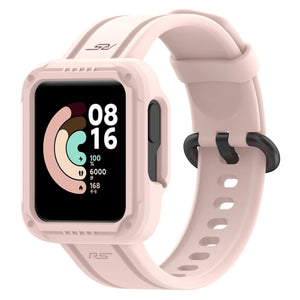 Silicone Strap with Frame, pink, on a watch, 3/4 front view