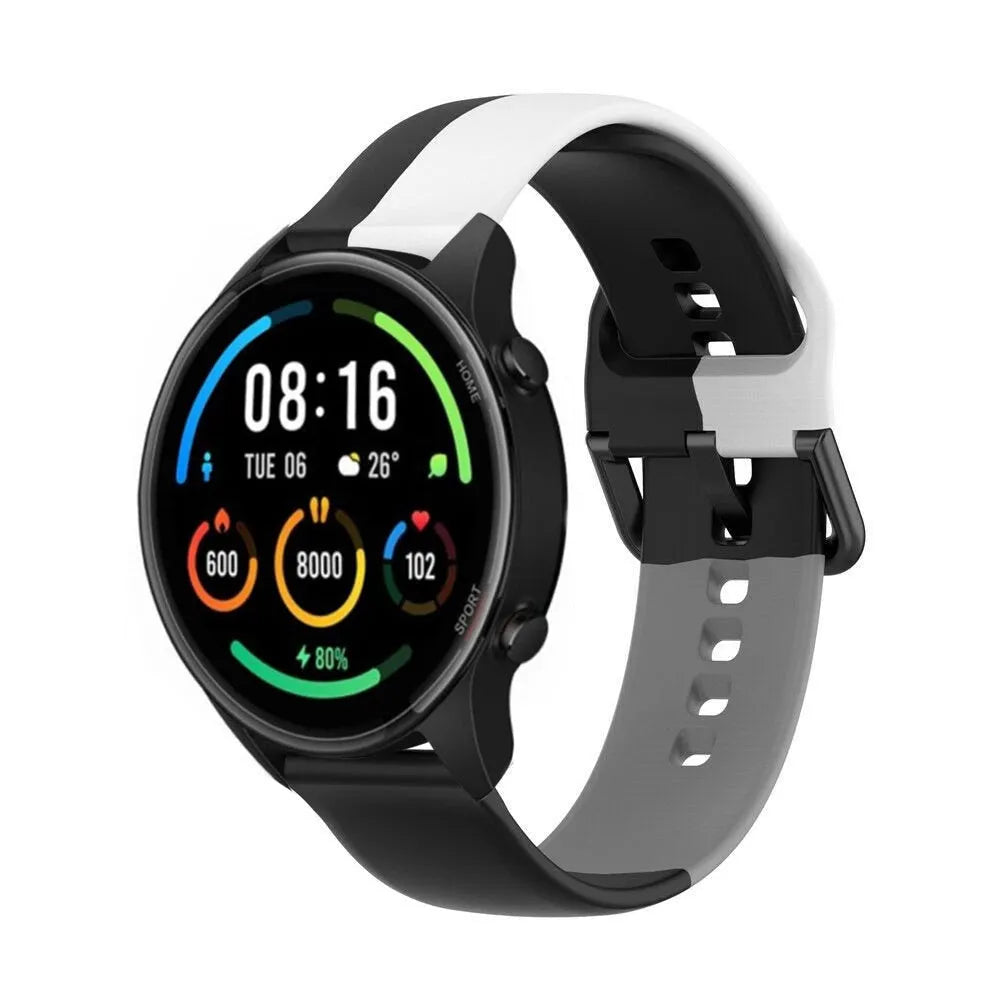 Silicone Triple Sport Strap, on a watch, 3/4 front view