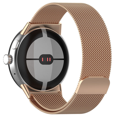 Milanese Strap, rose gold, on a watch, 3/4 front view