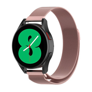 Milanese Strap, pink, on a watch, 3/4 front view