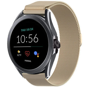 Milanese Strap, champagne, on a watch, 3/4 front view