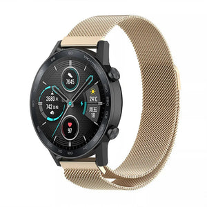 Milanese Strap, champagne, on a watch, 3/4 front view