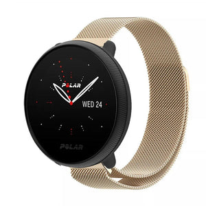 Milanese Strap, champagne, on a watch, 3/4 front view