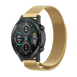 Milanese Strap, gold, on a watch, 3/4 front view