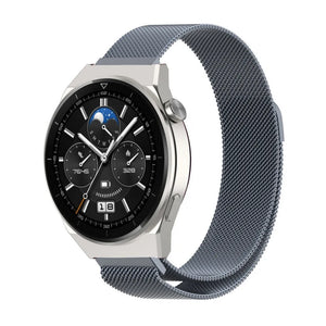Milanese Strap, space grey, on a watch, 3/4 front view