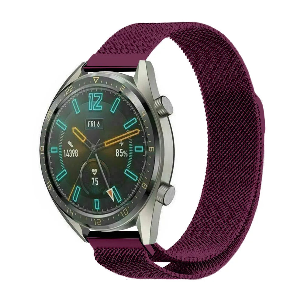 Milanese Strap, purple, on a watch, 3/4 front view