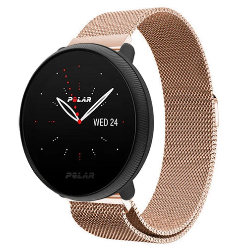 Milanese Strap, rose gold, on a watch, 3/4 front view