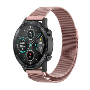Milanese Strap, pink, on a watch, 3/4 front view